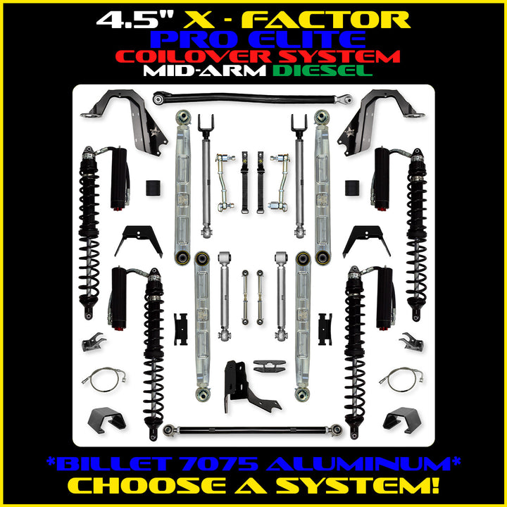 Rock Krawler 4.5 Inch X Factor Pro Elite Mid Arm System - Gladiator JT - Diesel coilover packages