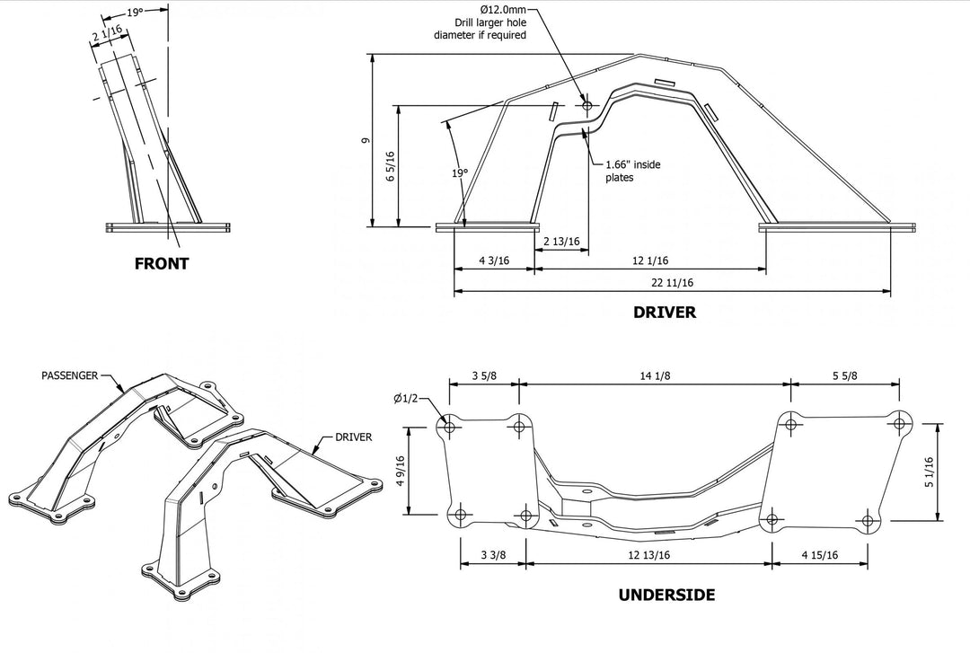 Motobilt Rear Upper Coil Over Shock Mounts for High Line Fenders MB1572 | image 5