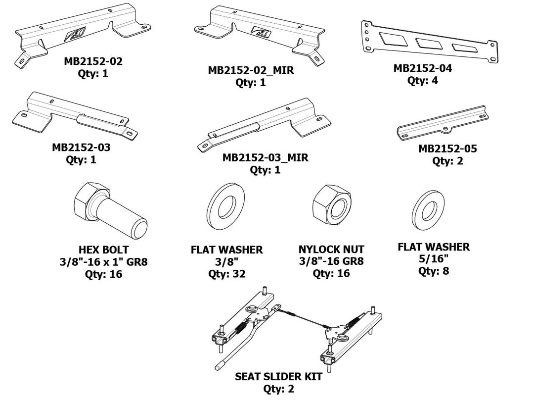 Motobilt Adjustable Front PRP Seat Mounts for Jeep JL/JLU MB2152 | image 2