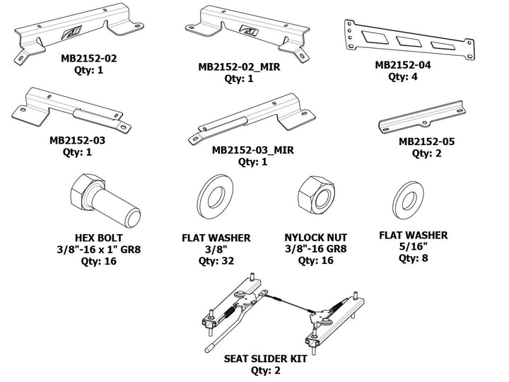 Motobilt Adjustable Front PRP Seat Mounts for Jeep JL/JLU MB2152 | image 2