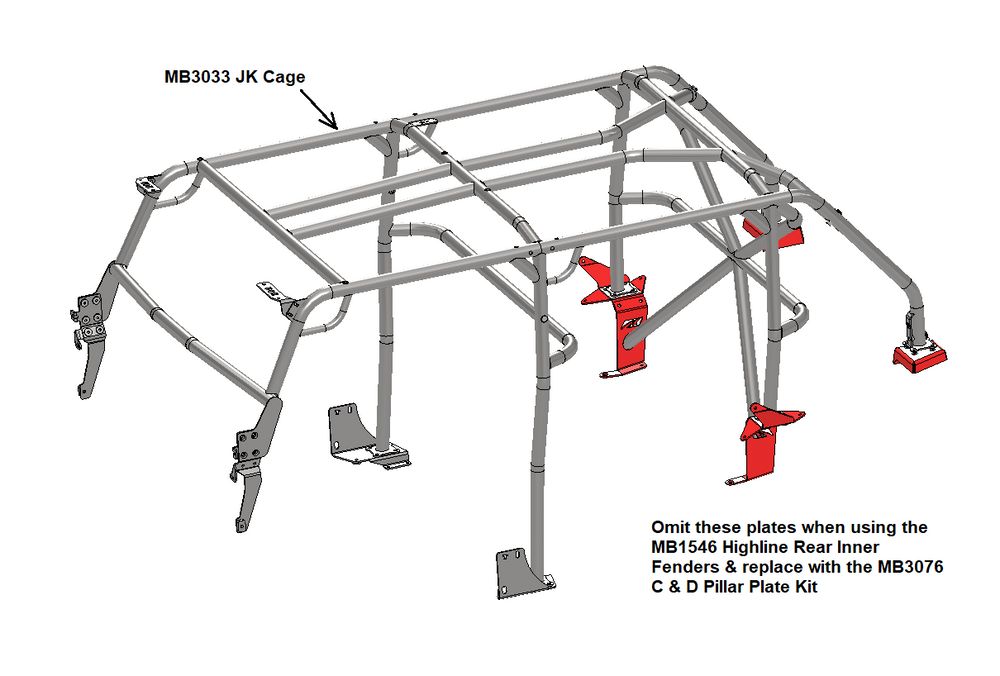 Motobilt Cage C & D Plates for JKU Rear Highline Inner Fenders MB3076 | image 2