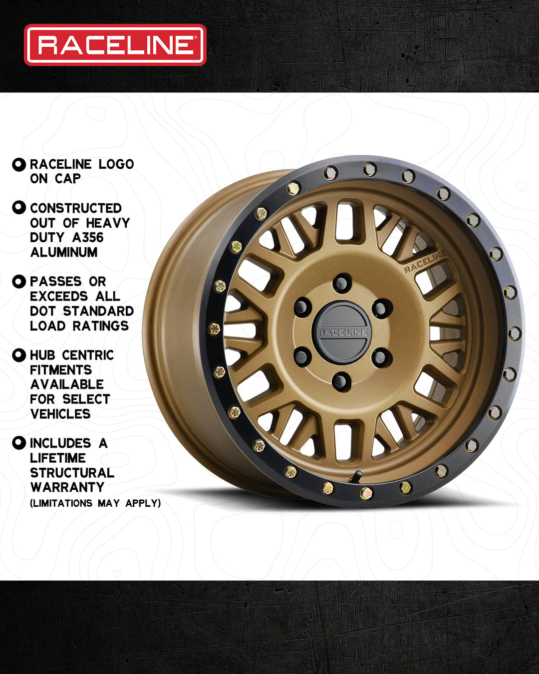 Raceline Ryno 951BZ 17x8.5 6 on 139.7 0 Offset Textured Bronze