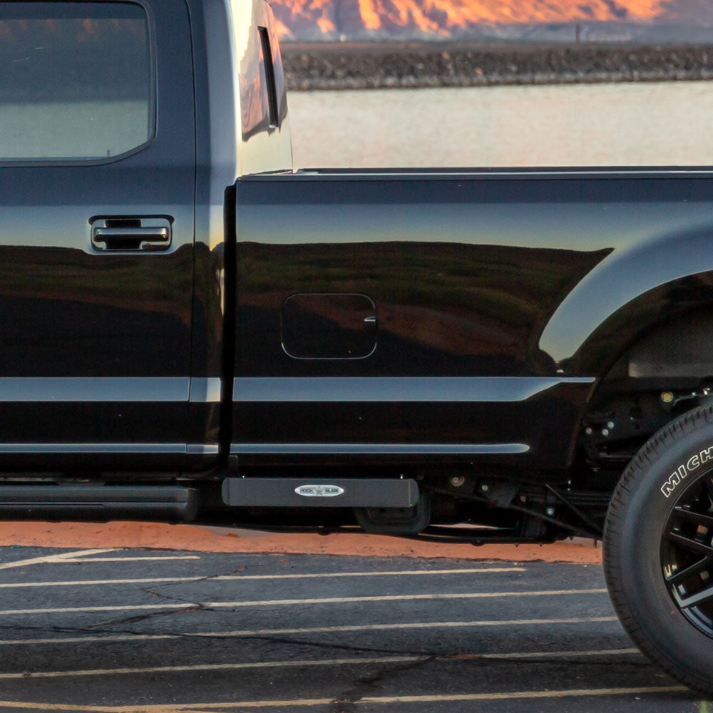R-STEP 16 Inch Wide Step For 2017-2022 Ford Super Duty Bed Step Attachment Brackets Drivers Side Front Of Rear Tire Rock Slide Engineering RS-1610