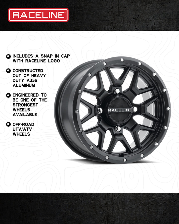 Raceline Krank Simulated Beadlock UTV A94B 14x7 4 on 137 +10 Offset Satin Black