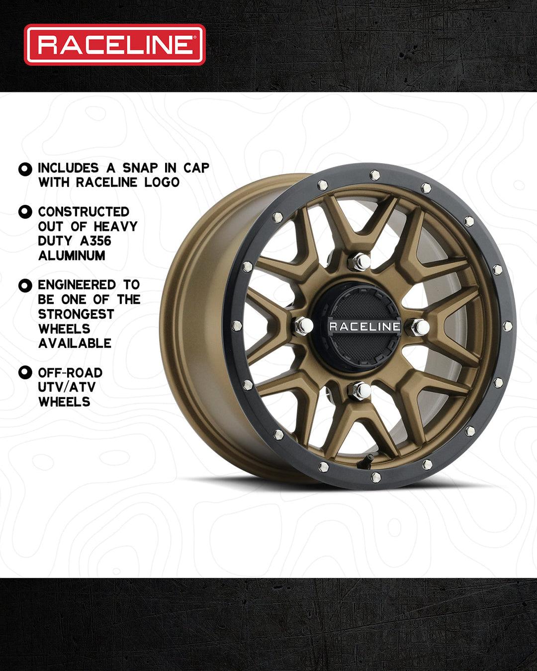 Raceline Krank Simulated Beadlock UTV A94BZ 14x7 4 on 156 +10 Offset Matte Bronze