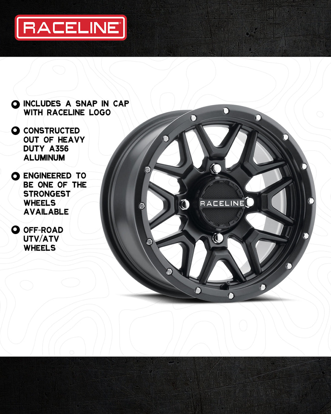 Raceline Krank Simulated Beadlock UTV A94B 15x7 4 on 156 +10 Offset Satin Black