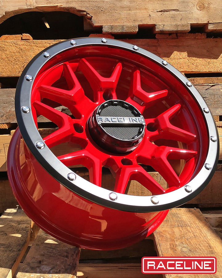 Raceline Krank Simulated Beadlock UTV A94R 14x7 4 on 137 +10 Offset Red