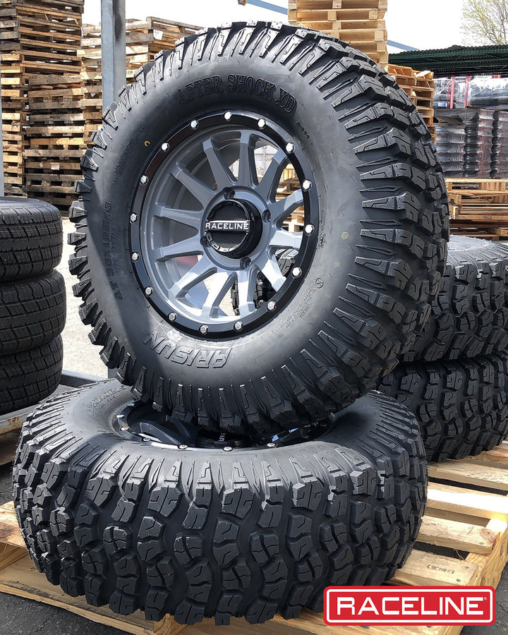 Raceline Trophy Simulated Beadlock UTV A95SG 14x7 4 on 156 +10 Offset Stealth Grey