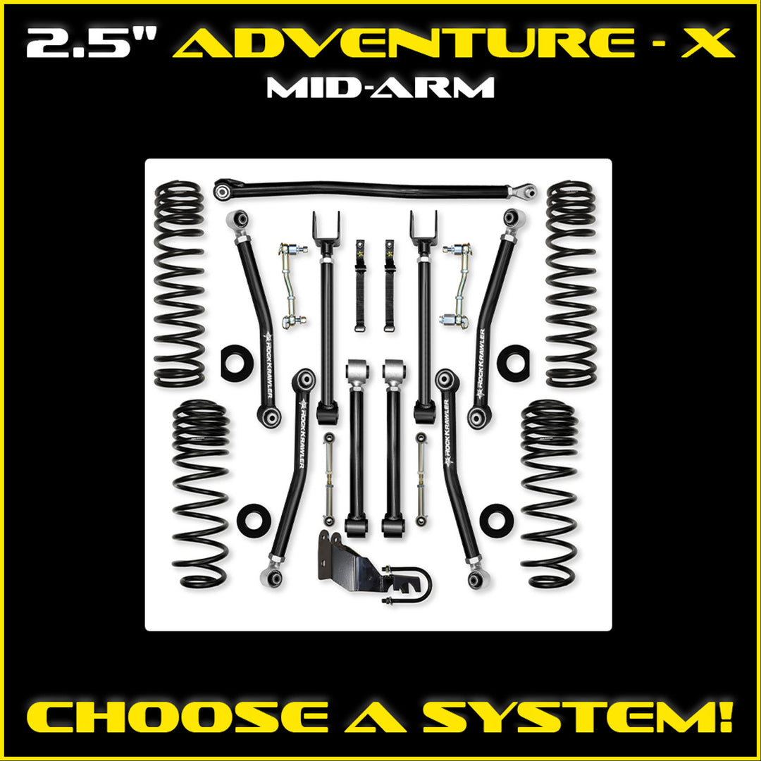 Rock Krawler JLU 2.5" Adventure - X Mid-arm System - Gas 4 Door Non-Rubicon