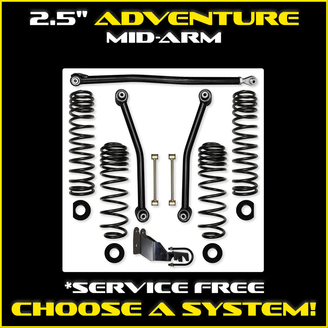 Rock Krawler JLU 2.5" Adventure Mid-arm System - Gas 4 Door Non-Rubicon - Skinny Pedal Racing