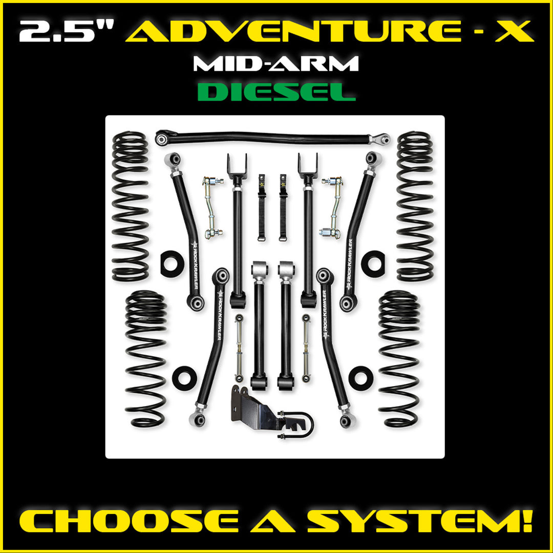 Rock Krawler JLU 2.5" Diesel Adventure - X Mid-arm System - Non Rubicon - Skinny Pedal Racing