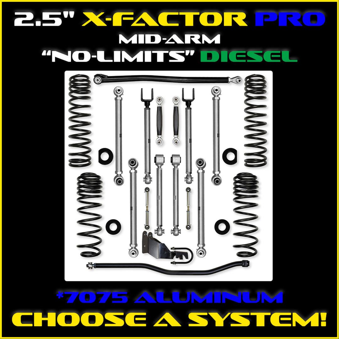 Rock Krawler JLU 2.5" Diesel X-Factor PRO Mid-arm "No-Limits" System - Rubicon