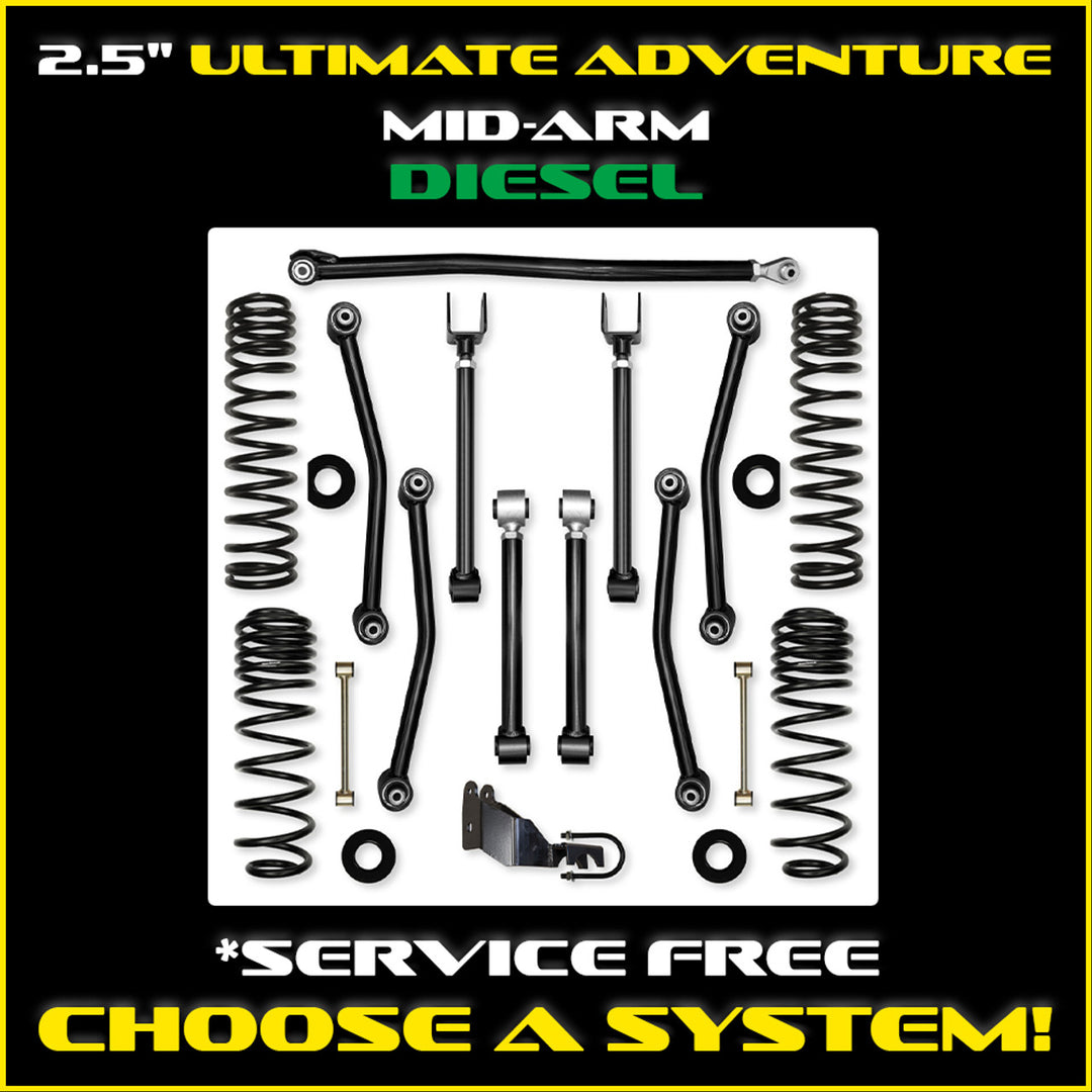 Rock Krawler JLU 2.5" Ultimate Adventure Diesel Mid-arm System - Non-Rubicon - Skinny Pedal Racing