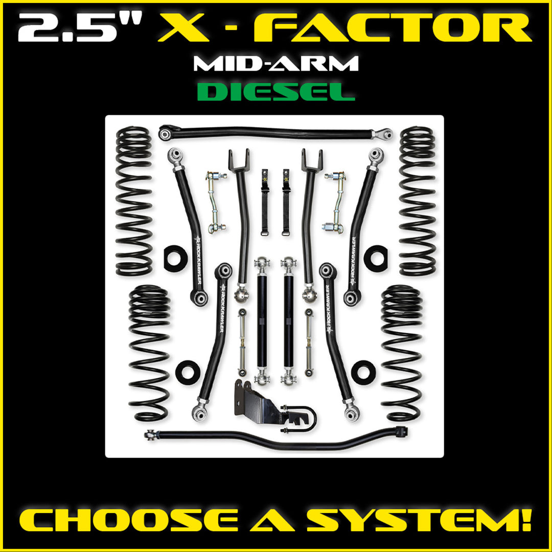 Rock Krawler JLU 2.5" X-Factor Diesel Mid-arm System - Non-Rubicon