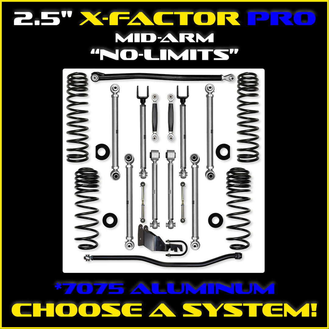 Rock Krawler JLU 2.5" X-Factor PRO Mid-arm "No-Limits" System - Gas 4 Door Rubicon