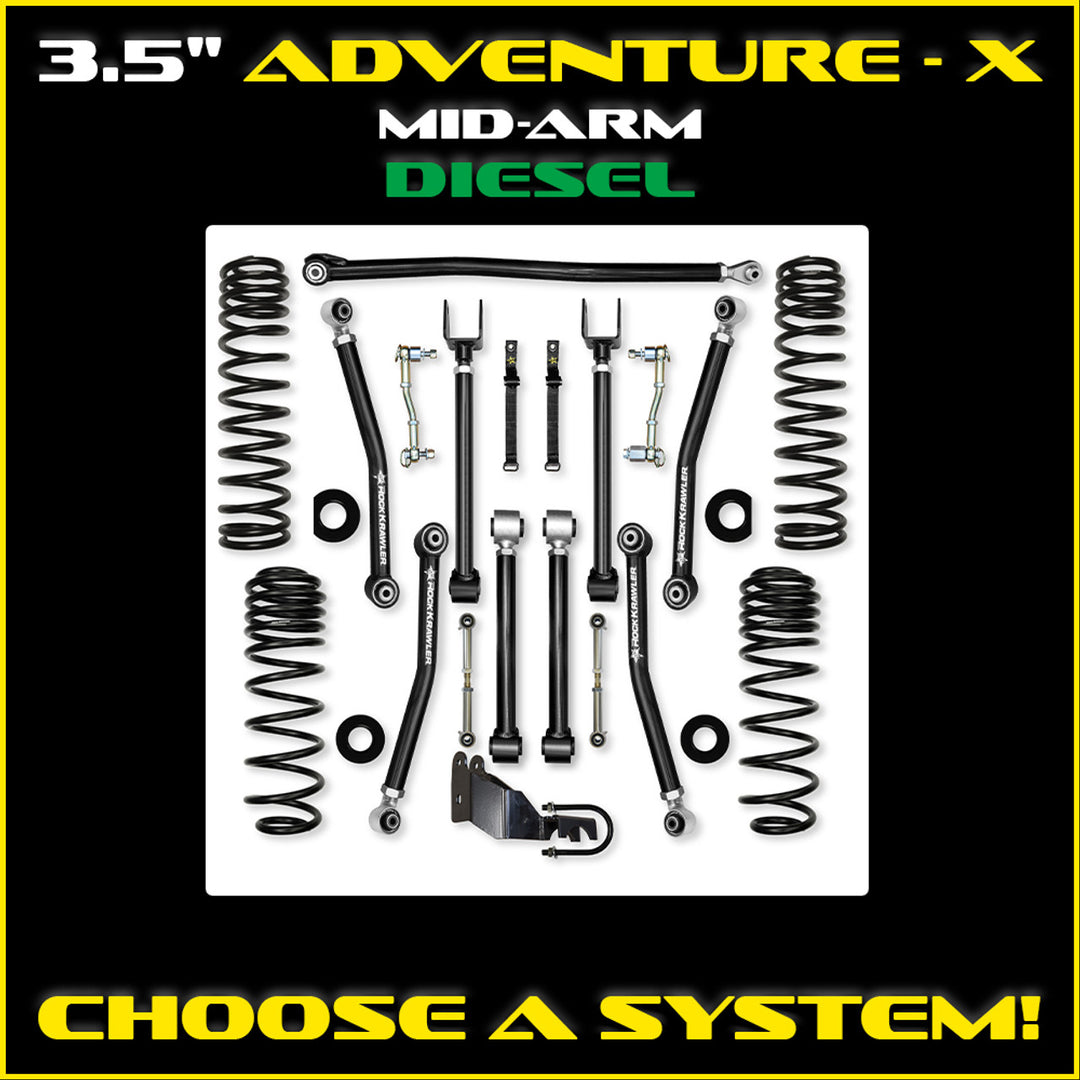 Rock Krawler JLU 3.5" Adventure - X Diesel Mid-arm System - Non-Rubicon