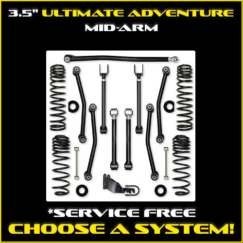 Rock Krawler JLU 3.5" Ultimate Adventure Mid-arm System - Gas 4 Door Non-Rubicon