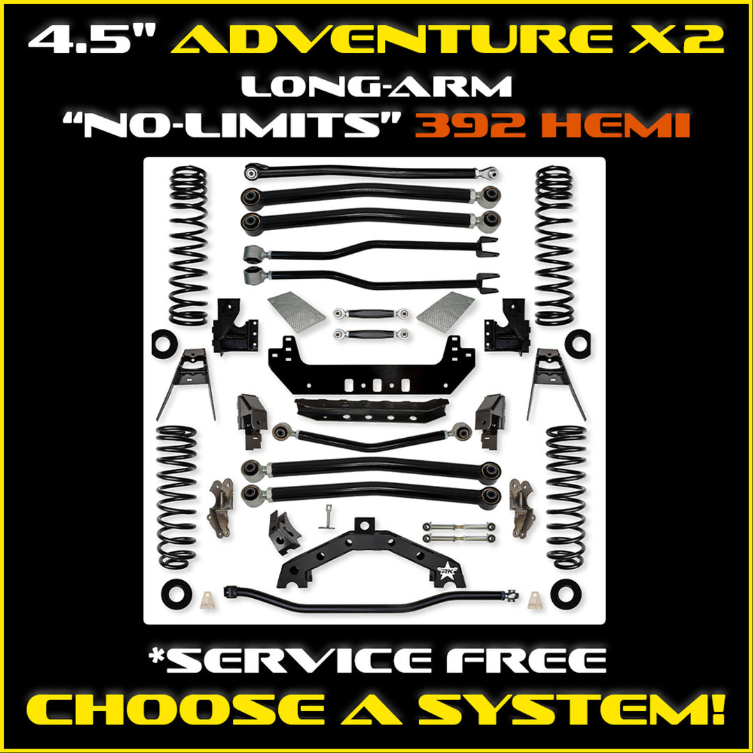 Rock Krawler JLU 4.5" Adventure - X2 "No-Limits" 392 Long-Arm System - 392 4 Door - Skinny Pedal Racing