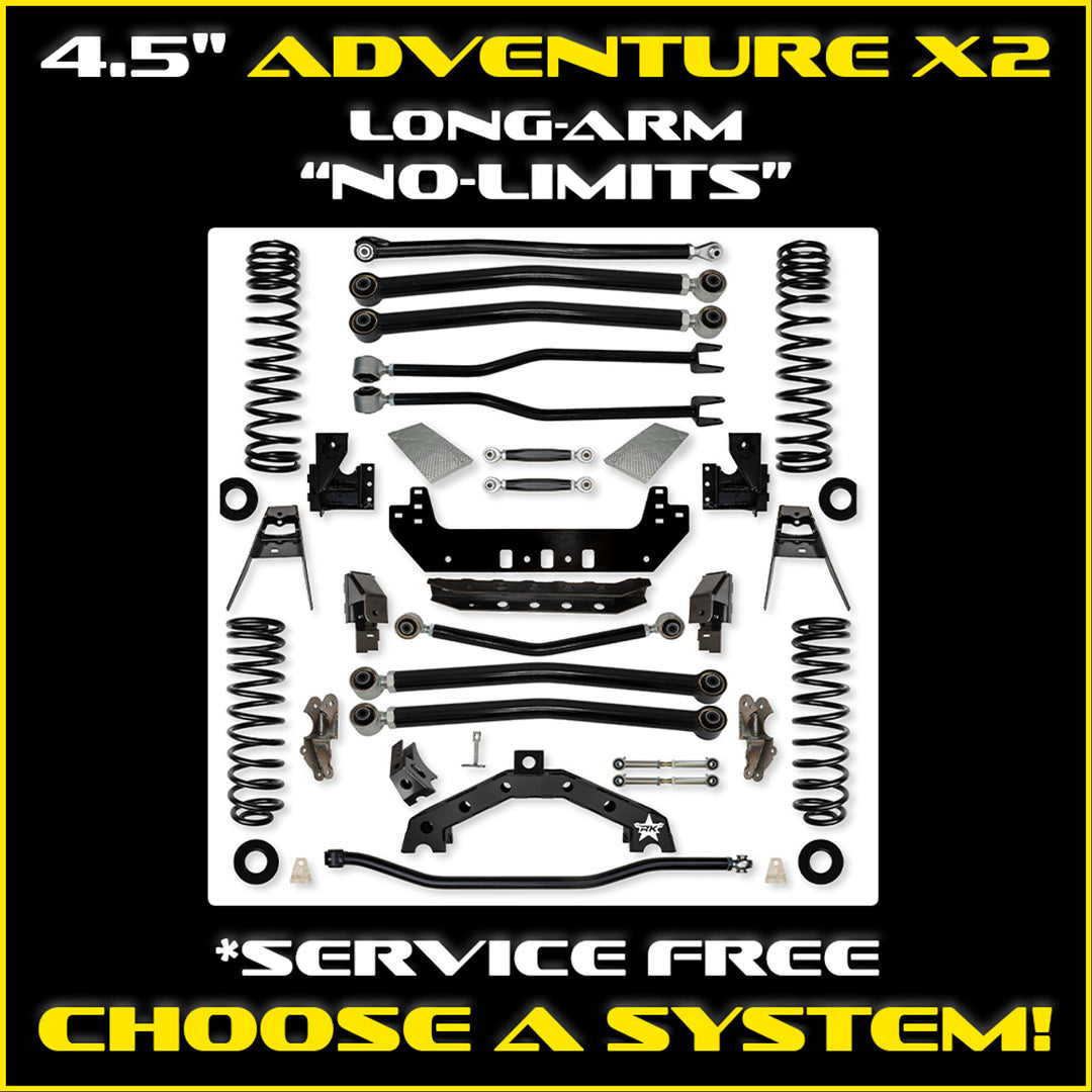 Rock Krawler JLU 4.5" Adventure - X2 "No-Limits" Long-Arm System - Gas 4 Door Rubicon