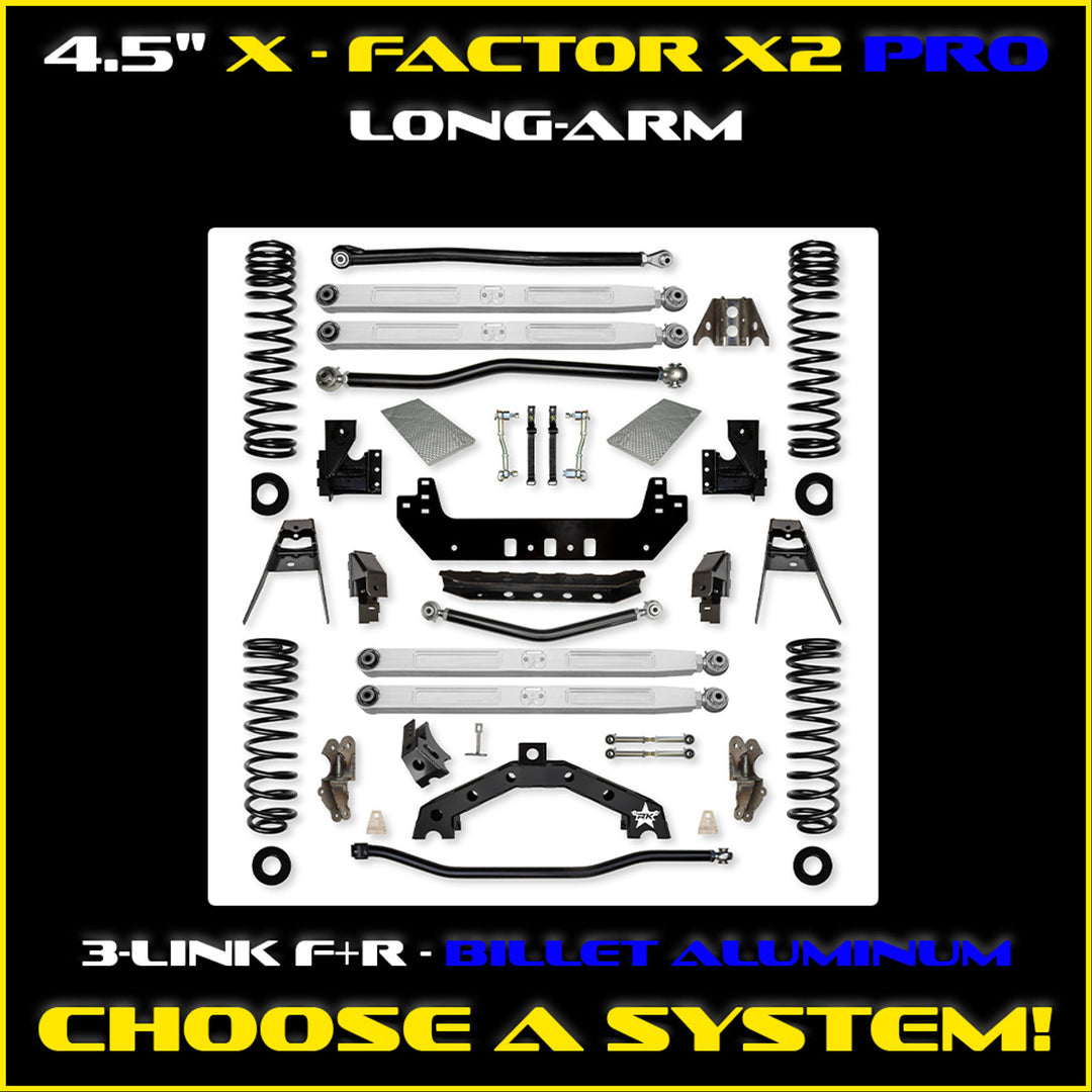 Rock Krawler JLU 4.5" X - Factor X2 PRO Long-Arm System - Gas 4 Door - Skinny Pedal Racing