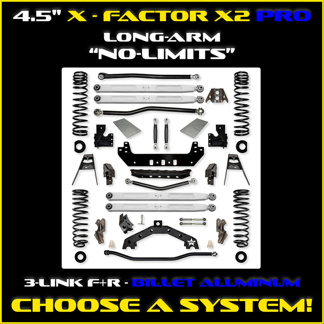 Rock Krawler JLU 4.5" X - Factor X2 PRO "No-Limits" Long-Arm System - Gas 4 Door Rubicon