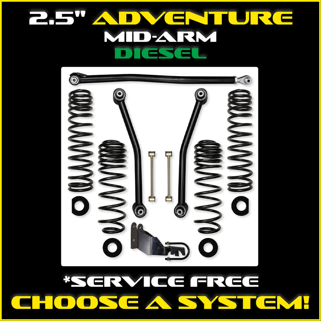 Rock Krawler JLU 2.5" Adventure Diesel Mid-arm System - Non Rubicon