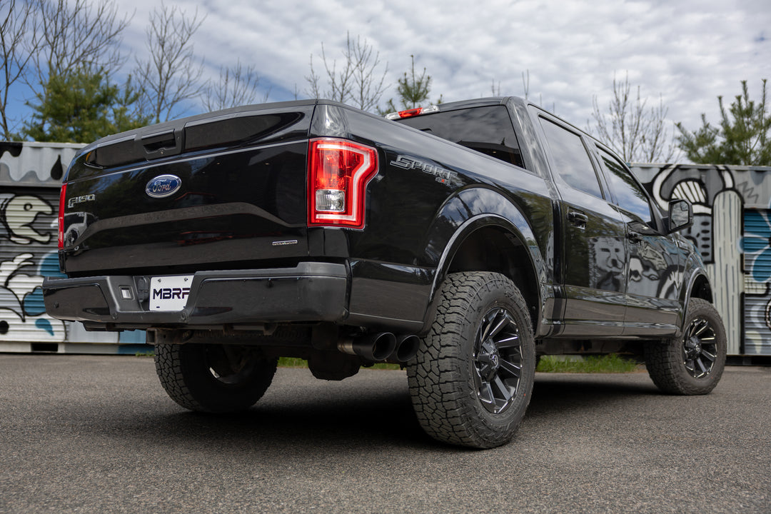 MBRP 15-20 Ford F-150 2.7L, 3.5L and 5.0L, Armor BLK 3" Cat-Back Passenger Side Exit with Black Tips S5281BLK