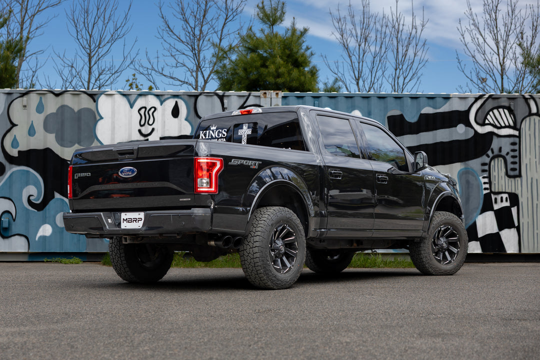MBRP 15-20 Ford F-150 2.7L, 3.5L and 5.0L, Armor BLK 3" Cat-Back Passenger Side Exit with Black Tips S5281BLK