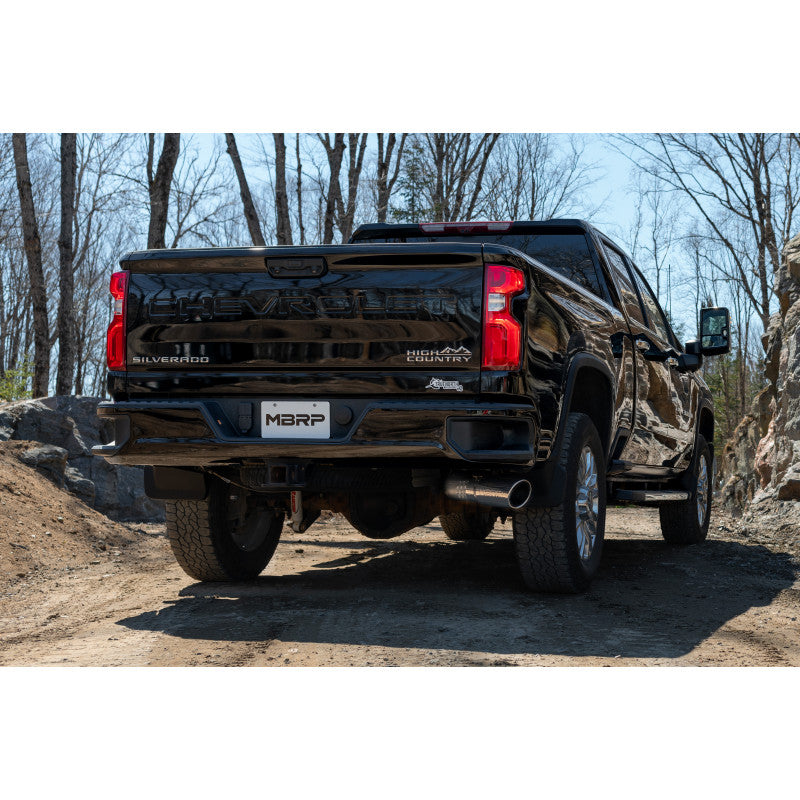 MBRP 20-25 Silverado/Sierra 2500/3500 T304 Stainless Steel 4" Filter Back Single Side Exit Exhaust System S6059304