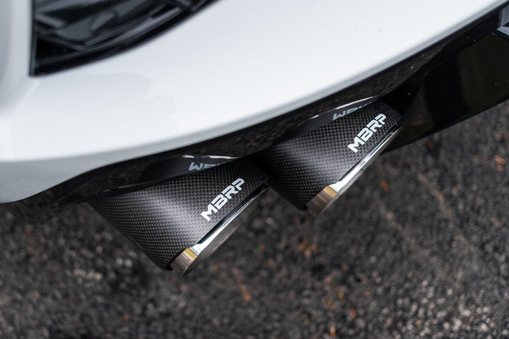 MBRP 20-Up Chevrolet Corvette C8 6.2L Armor Pro Cat-Back Active Exhaust Quad Rear Outlet with Carbon Fiber S70413CF