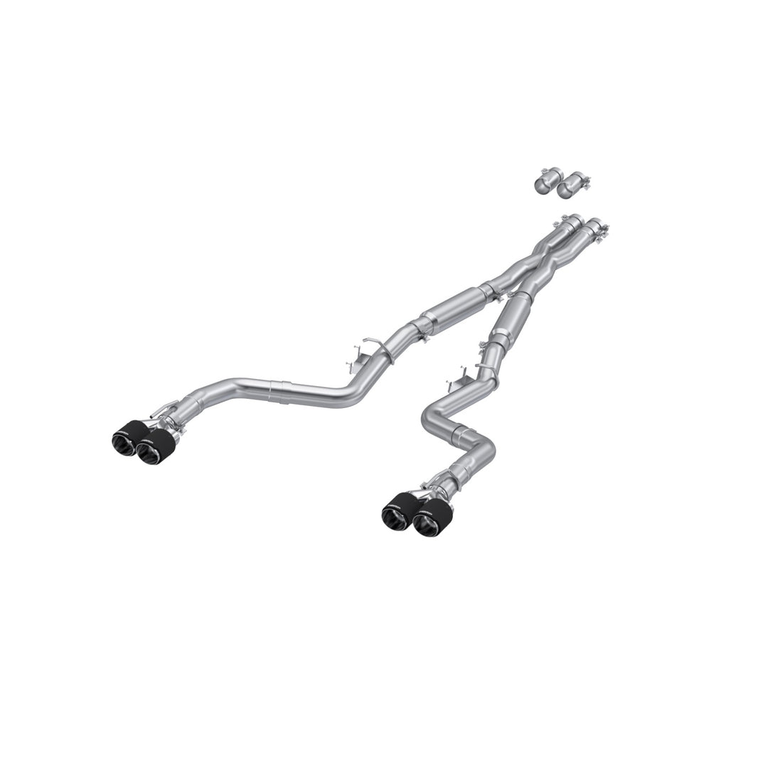 MBRP 15-23 Dodge Challenger T304 Stainless Steel 3" Dual Cat Back Quad Tips with Carbon Fiber Tips (Street S71133CF