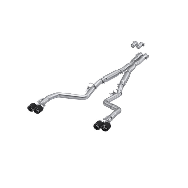 MBRP 15-23 Dodge Challenger T304 Stainless Steel 3" Dual Cat Back Quad Tips with Carbon Fiber Tips (Street S71133CF