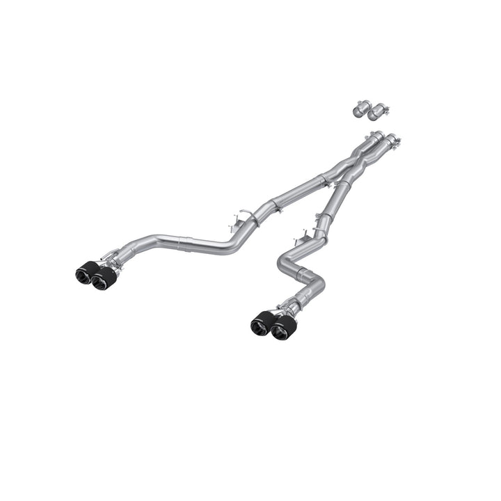 MBRP 15-23 Dodge Challenger T304 Stainless Steel 3" Dual Cat Back Quad Tips with Carbon Fiber Tips (Race S71143CF