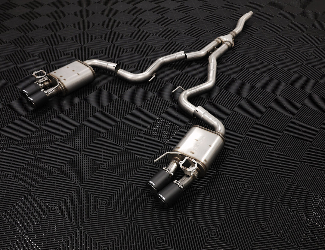 MBRP 2019-2023 Ford Mustang 2.3L EcoBoost Active T304 Stainless Steel 3" Cat-Back Quad Rear Exit with CF S72233CF