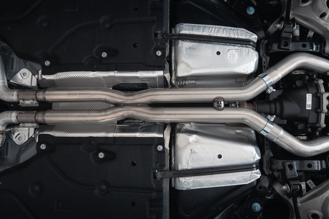 MBRP 2024-Up Ford Mustang Dark Horse 5.0L Armor Pro 3" Cat-Back Quad Split Rear with CF Tips Active S72843CF