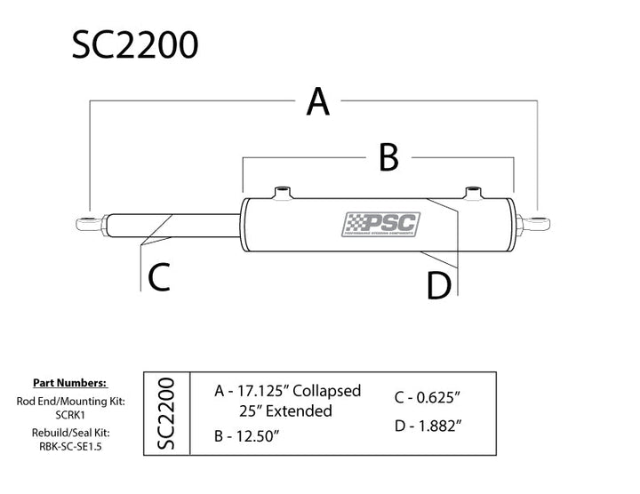 PSC Cylinder Assist Kit Single-Ended 1.5" x 8" SC2200K | SKU SC2200K