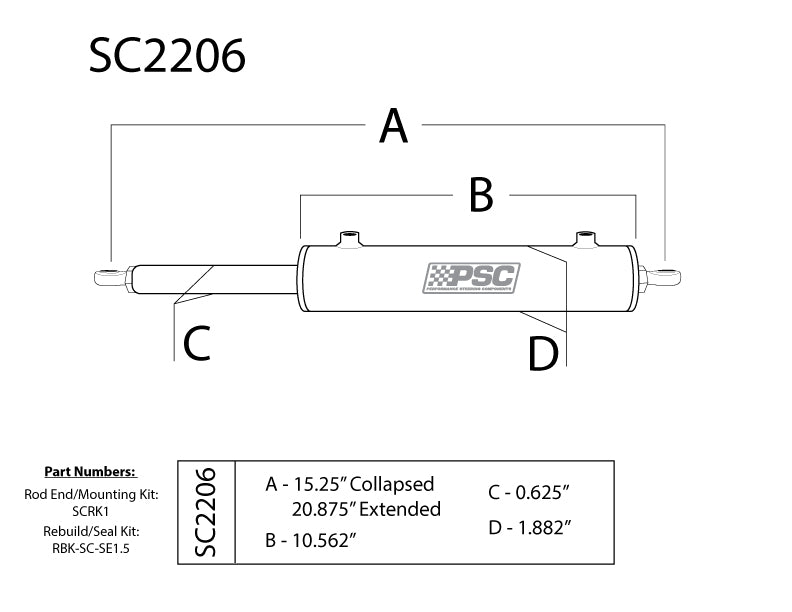 PSC Assist Cylinder Single-Ended 1.5" x 6" SC2206 | SKU SC2206