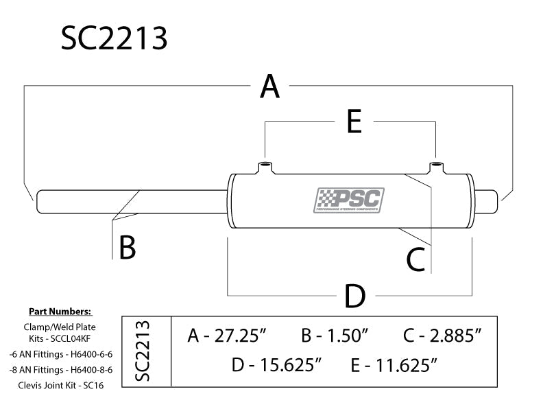 PSC Full Hydraulic Cylinder- Double-Ended 2.5" Bore x 10" Stroke x 1.5" Rod SC2213 | SKU SC2213