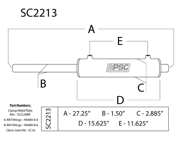 PSC Full Hydraulic Cylinder- Double-Ended 2.5" Bore x 10" Stroke x 1.5" Rod SC2213 | SKU SC2213