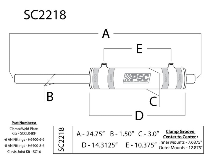 PSC Assist Cylinder Double-Ended 2.5" x 8.75" SC2218 | SKU SC2218
