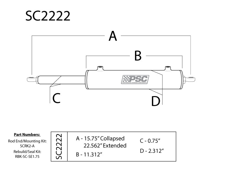 PSC Assist Cylinder Single-Ended 1.75" x 6.75" SC2222 | SKU SC2222