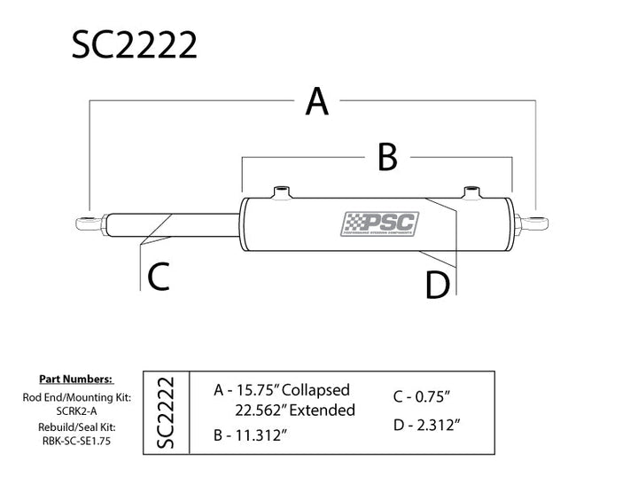 PSC Assist Cylinder Single-Ended 1.75" x 6.75" SC2222 | SKU SC2222