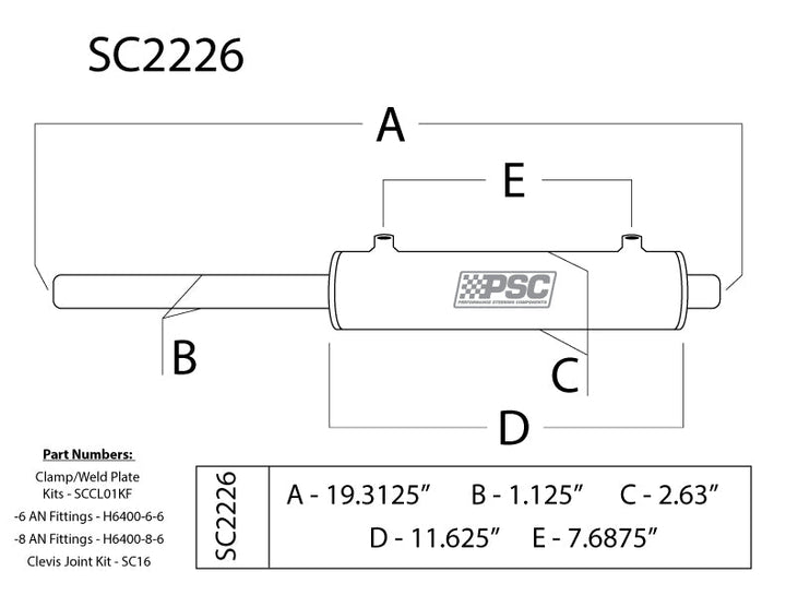 PSC Full Hydraulic Cylinder Double-Ended 2.25" Bore x 6" Stroke x 1.125" Rod SC2226 | SKU SC2226