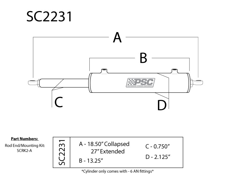 PSC Assist Cylinder Single-Ended 1.75" x 8.75" SC2231 | SKU SC2231
