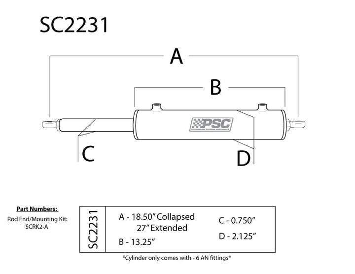 PSC Assist Cylinder Single-Ended 1.75" x 8.75" SC2231 | SKU SC2231