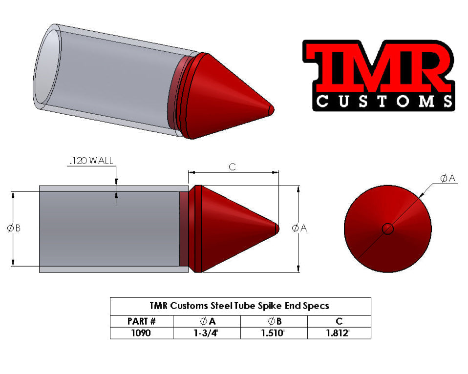 TMR Customs Weld In Steel Tube Caps - Spike End