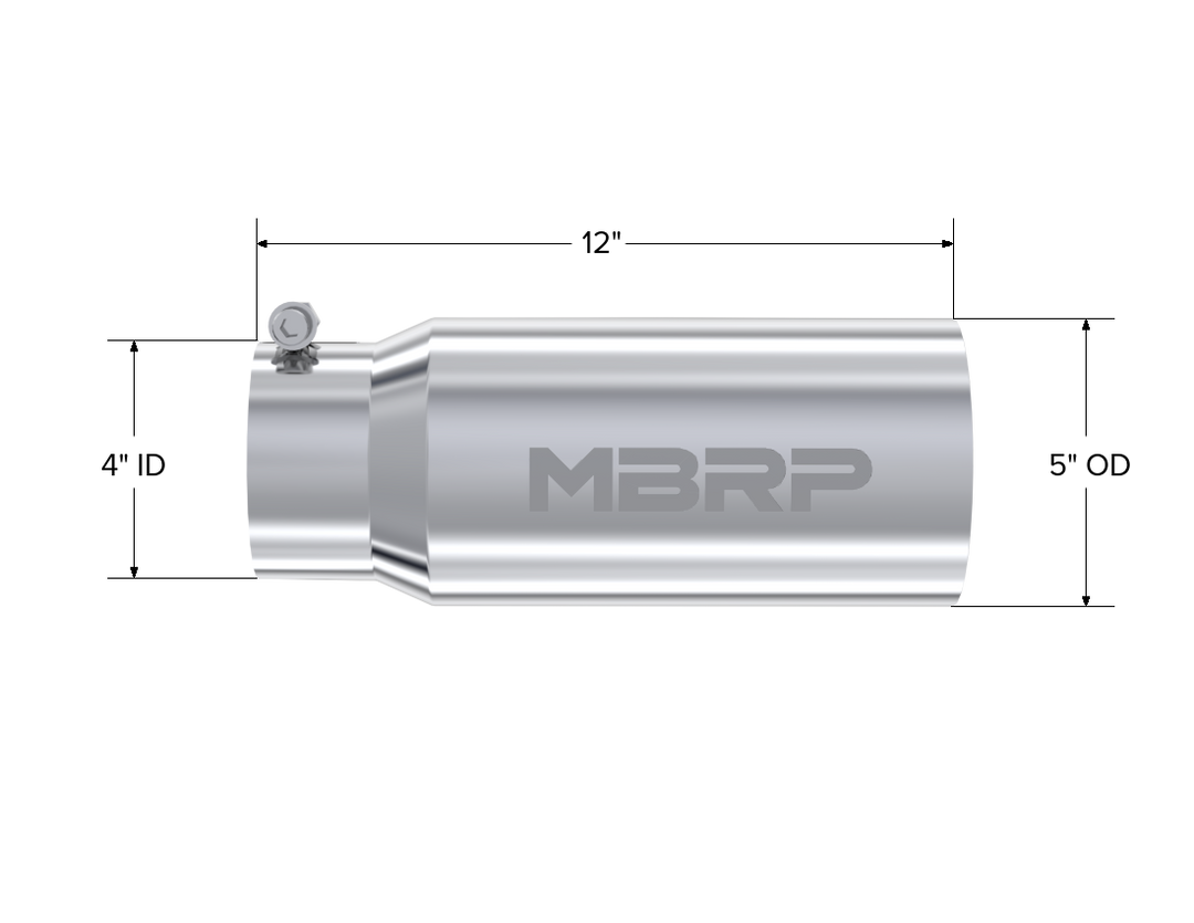MBRP Exhaust Tail Pipe Tip 5" O.D. Dual Wall Straight 4" Inlet 12" Length T304 Stainless Steel T5049