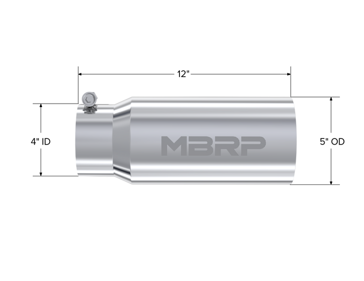 MBRP Exhaust Tail Pipe Tip 5" O.D. Dual Wall Straight 4" Inlet 12" Length T304 Stainless Steel T5049