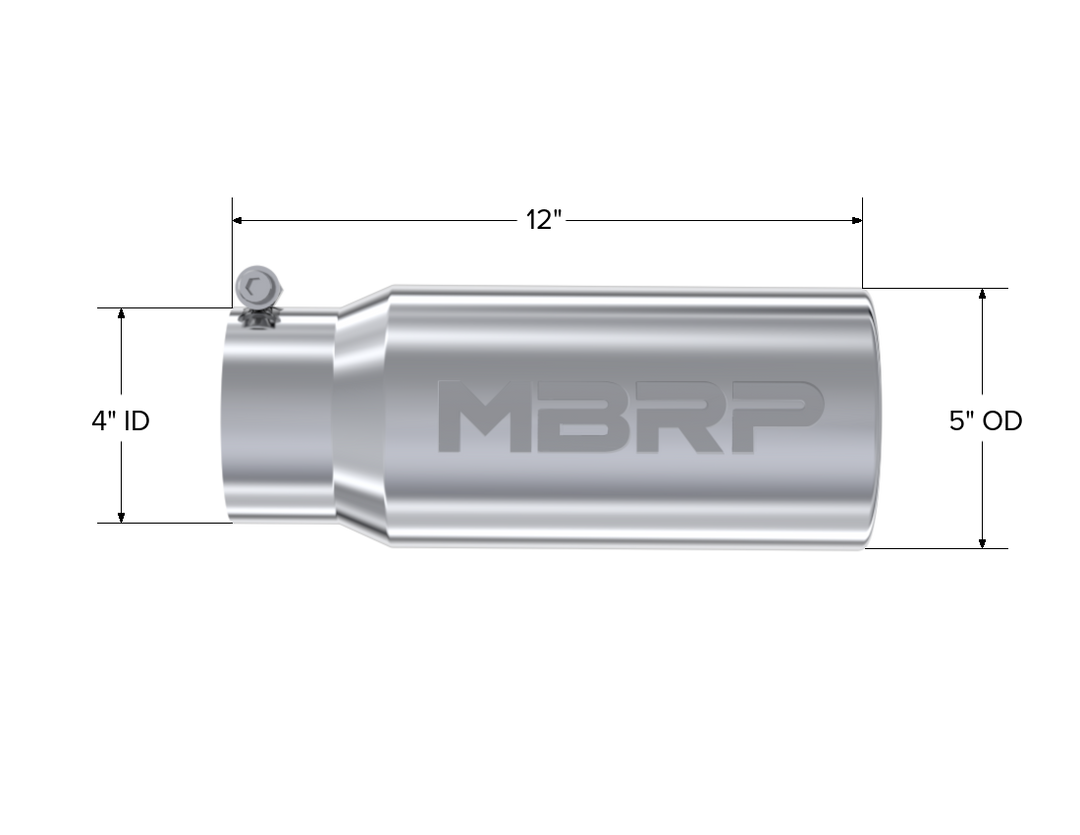 MBRP Exhaust Tail Pipe Tip 5" O.D. Rolled Straight 4" Inlet 12" Length T304 Stainless Steel T5050