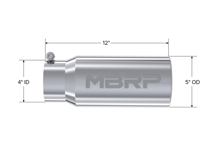 MBRP Exhaust Tail Pipe Tip 5" O.D. Rolled Straight 4" Inlet 12" Length T304 Stainless Steel T5050